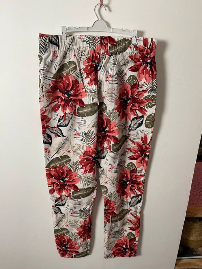 Pantalon large femme – Taille 46 – Coton et lin – Motif fleuri - photo numéro 4