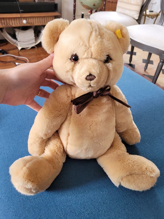Ours Steiff complètement articulé collection peluche miel marron clair noeud marron 40cm - photo numéro 3