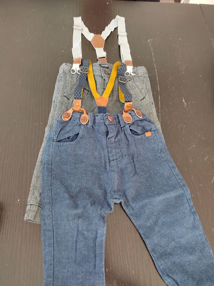 2 pantalon  a bretelles 12M