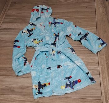 Peignoir à capuche garçon fille pyjama doux vêtements de nuit motif avion bleu