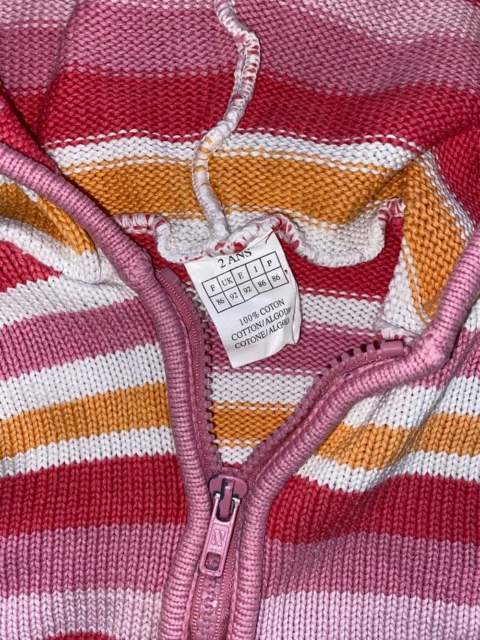 Gilet laine multicolore à capuche – 2 ans - photo numéro 2