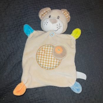 Nicotoy doudou ours plat beige gris orange vert bleu