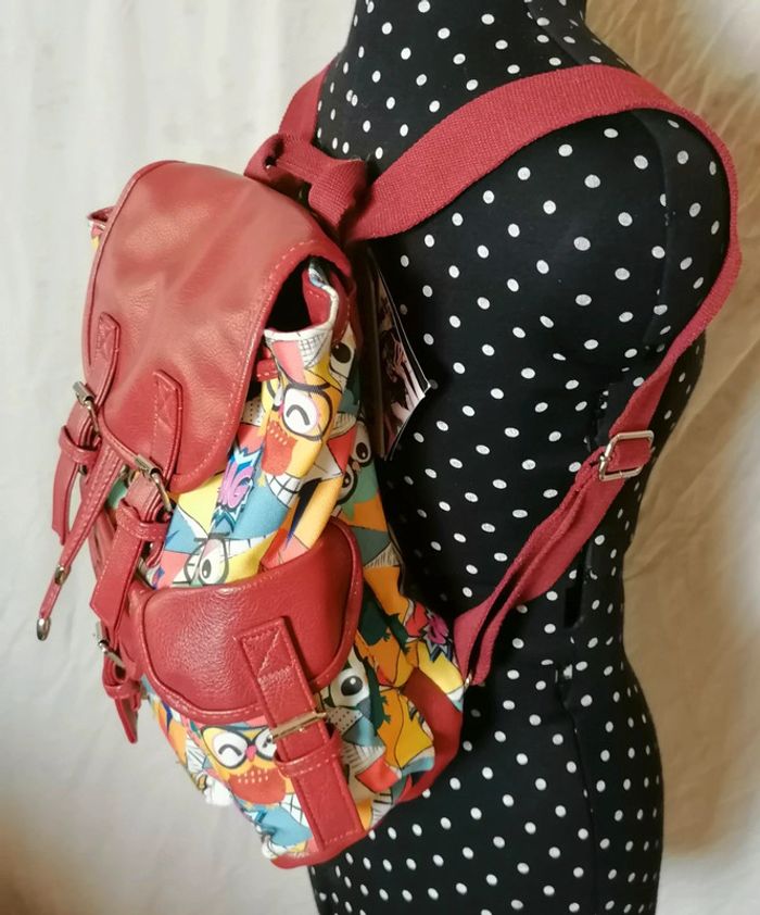 Sac à dos cuir écologique rouge multicolore manga Oxigen - photo numéro 5