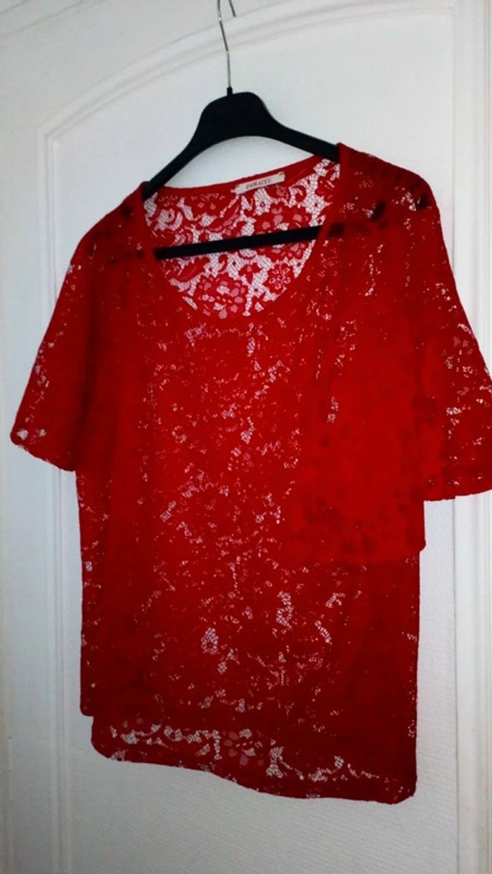 Haut en dentelle rouge motif floral femme XL camaïeu - photo numéro 2