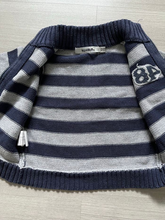 Gilet zippé rayé gris marine « 48 » 6 mois - photo numéro 3