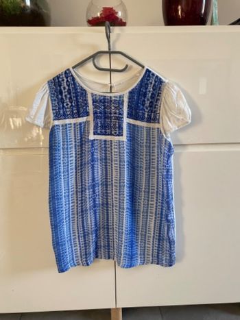 T-Shirt style ethnique blanc et bleu