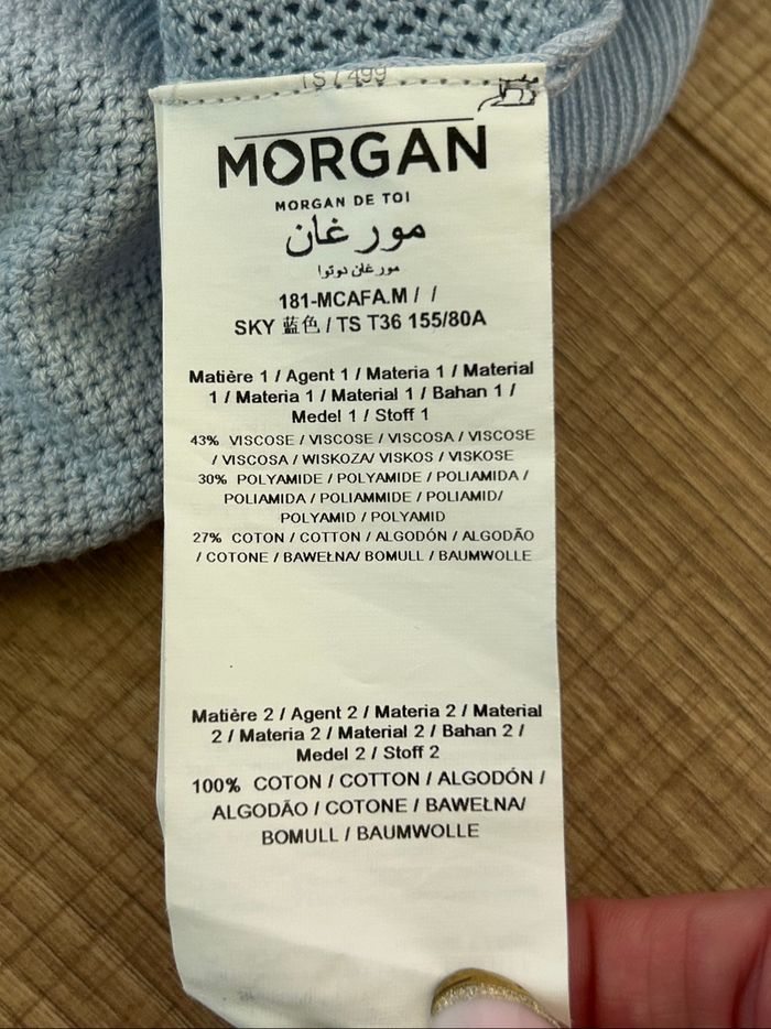 Pull bleu clair avec dentelle Morgan taille S TBE - photo numéro 10