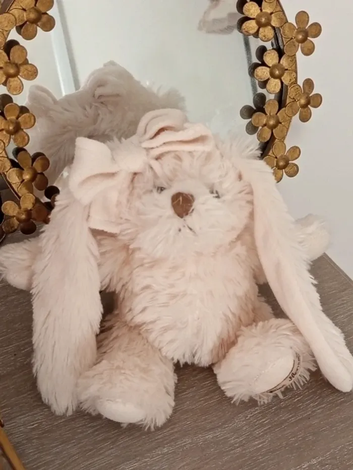 Lapin doudou écru grand noeud Louise Mansen - photo numéro 2