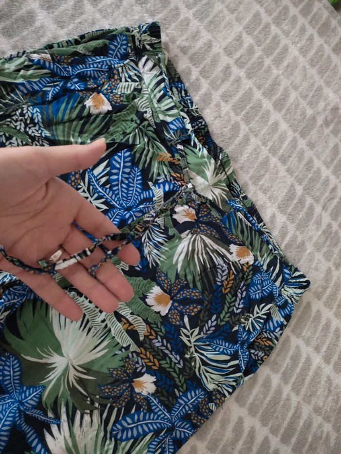 Pantalon droit fluide vert et bleu motif feuilles camaïeu taille 38 - photo numéro 2