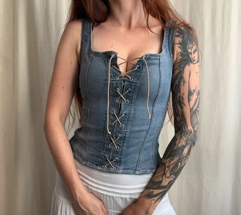Top vintage denim lacets type bustier vintage y2k - Taille S