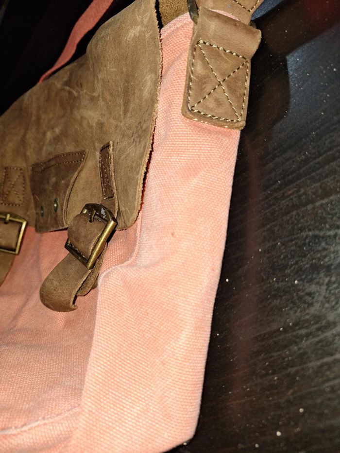 Sac bandoulière orange et cuir - photo numéro 3