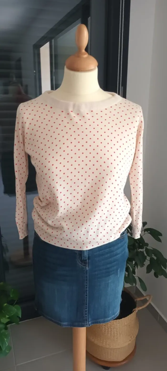 Pull tricot maille fine à pois - photo numéro 2
