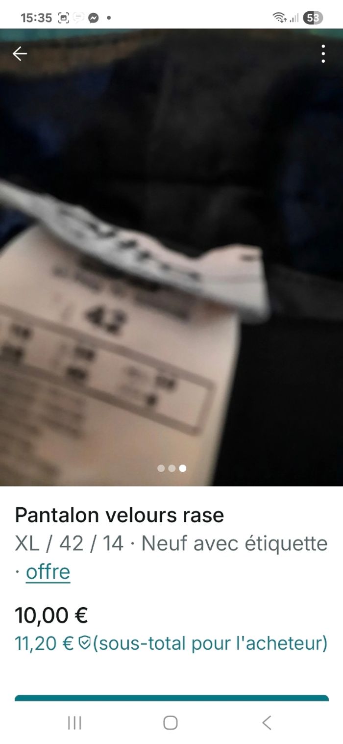 Pantalon noir velours rase neuf - photo numéro 3