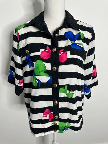 Blouse marinière noire blanche et multicolore Schneberger Vintage T38 M