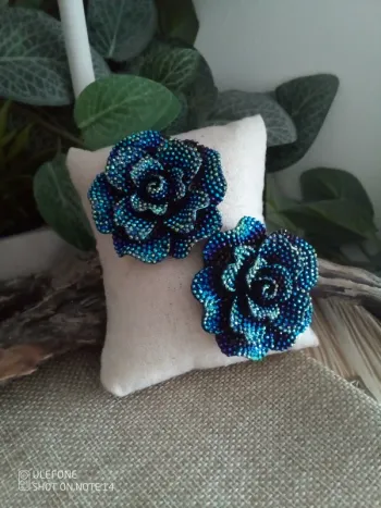 Boucles d'oreilles bohèmes fleures bleues