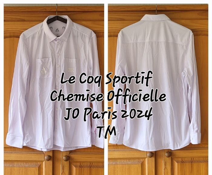 Le Coq Sportif Chemise ML TM - Blanche&Revers Rose- Officielle JO Paris 2024