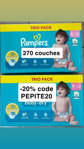 270 couches taille 4 Pampers baby dry