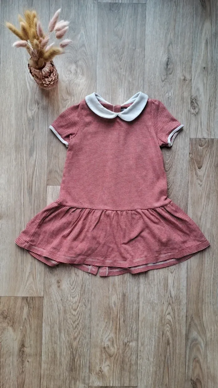 Robe rayée rouge à col claudine blanc Petit Bateau 24 mois - photo numéro 2