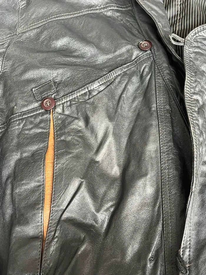 Veste en cuir vintage années 80 noire et marron taille XXL. - photo numéro 10
