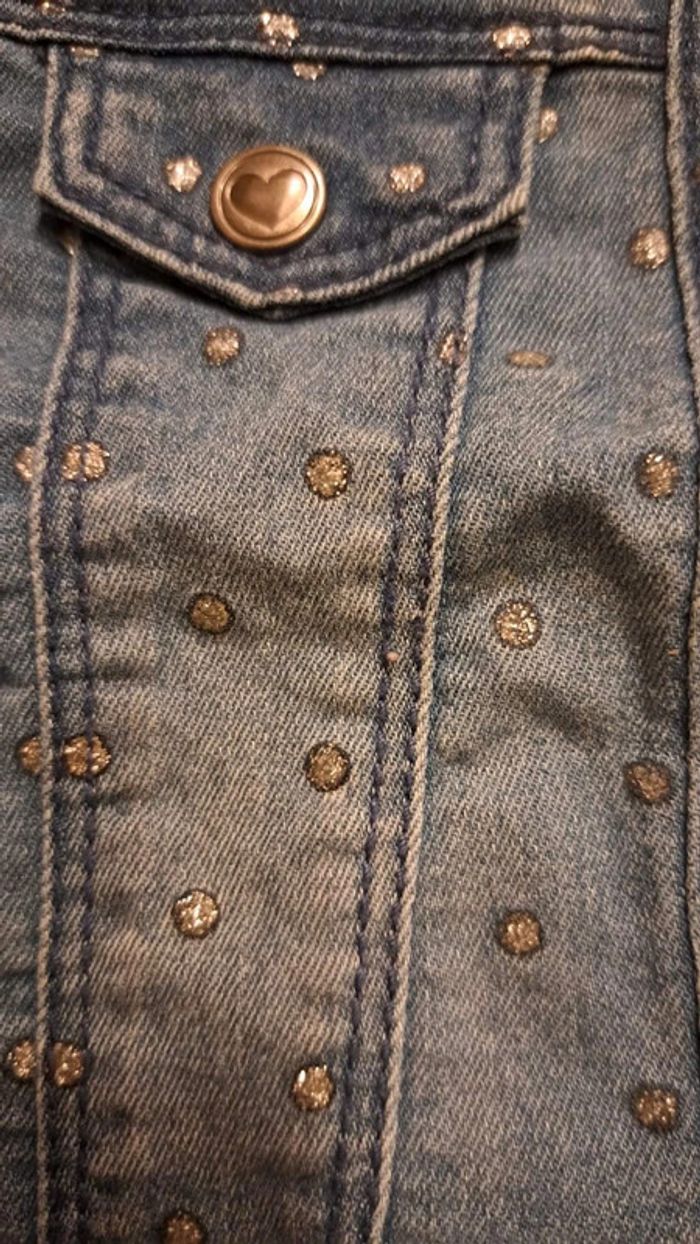 Veste en jeans Tape à l'œil 6 mois 68 cm fille avec parties brillantes argentés - photo numéro 2