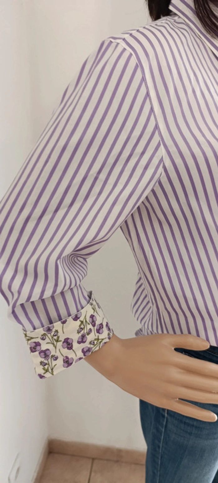 Chemise rayé blanche et violet taille M - coton - photo numéro 6
