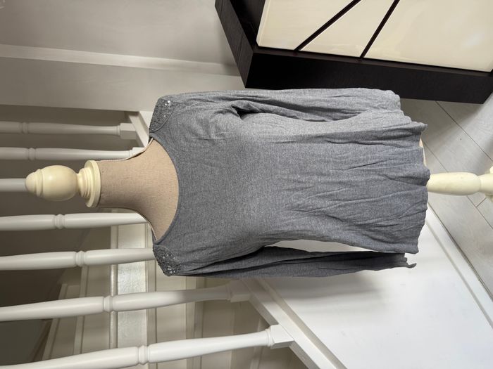Blouse manches longues La Redoute grise à sequins argentés aux épaules - photo numéro 1