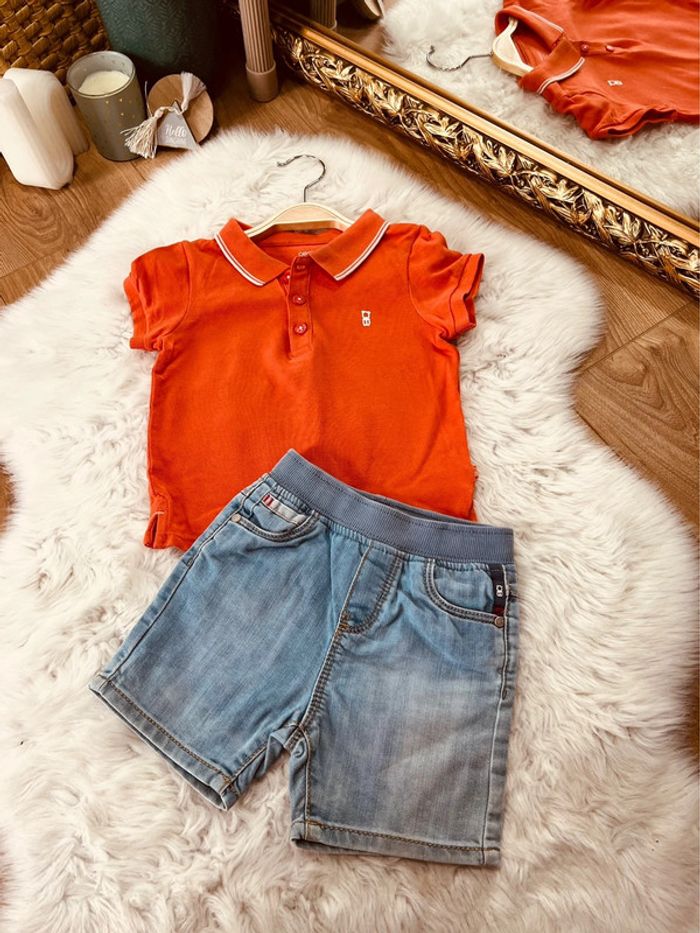 Taille 18 mois ensemble d’été 2 pièces garçon Obaibi orange et bleu * OB * 💙