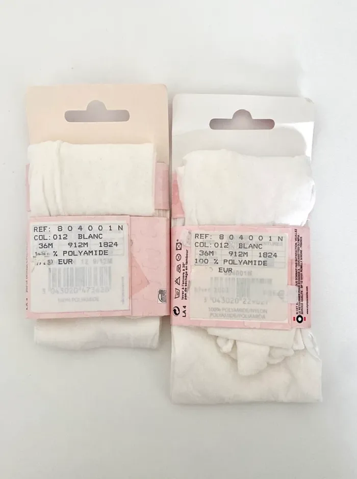 2 paires de collants blancs Olympia taille 9-12 mois NEUFS - photo numéro 2
