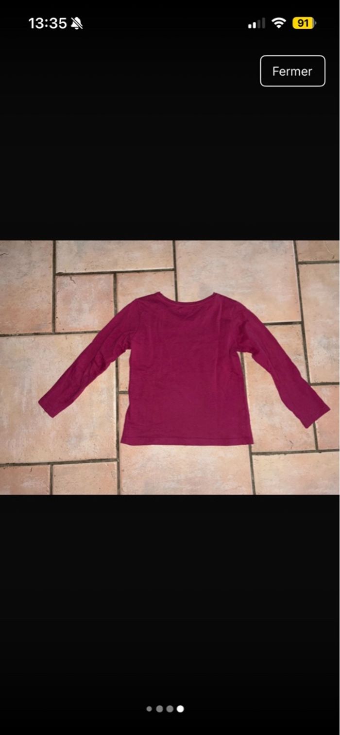 Tee-shirt manches longues violine imprimé marque IKKS taille 6 ans - photo numéro 3