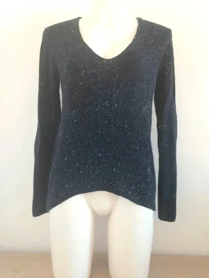 Pull col V en maille manches longues marine 34 Yessica C&A