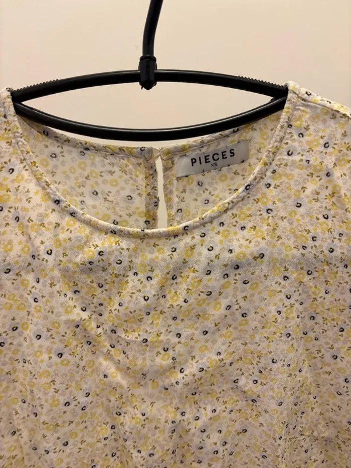 Blouse manche courte jaune et beige - photo numéro 3