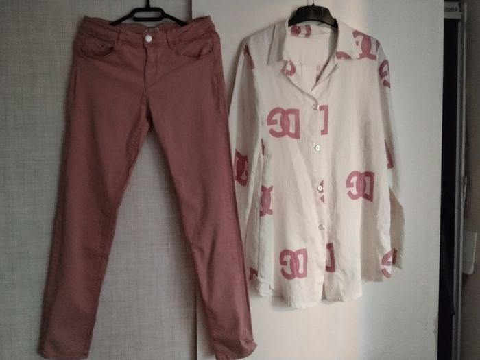 Lot jeans rose cache cache et chemise neuve