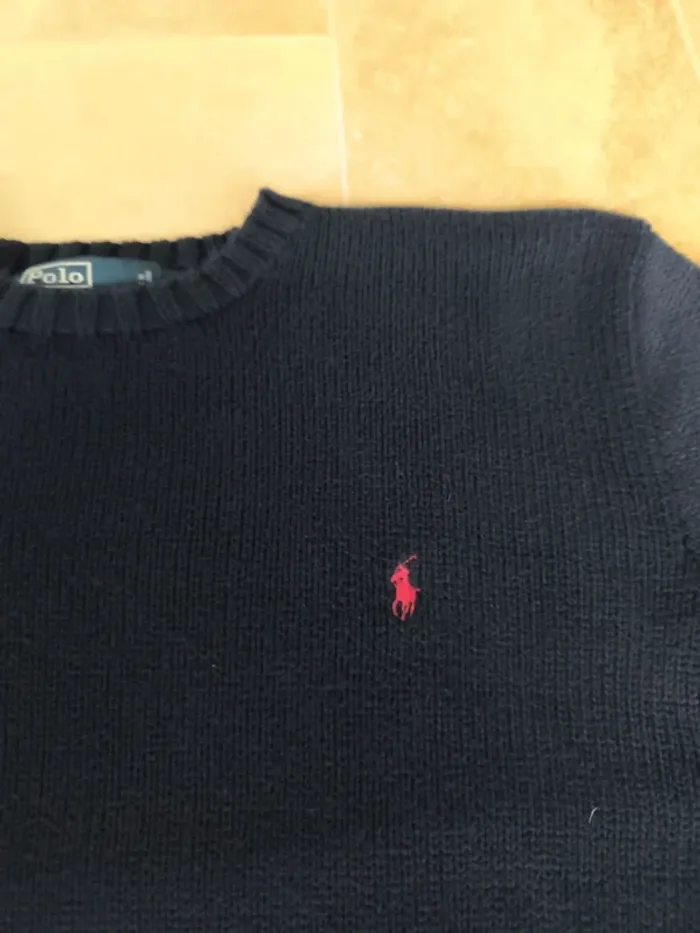 Pull col rond texturé marine logo rouge Ralph Lauren L - photo numéro 3