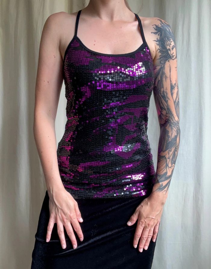 Débardeur sequins violet noir vintage y2k Summer Ibiza - Taille M - photo numéro 3