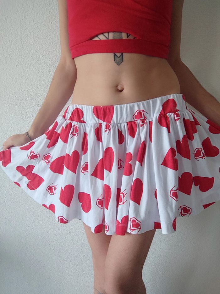 Mini jupe patineuse cœur rouge blanc / Super Lovers - 32/XXS à 44/XXL - photo numéro 12
