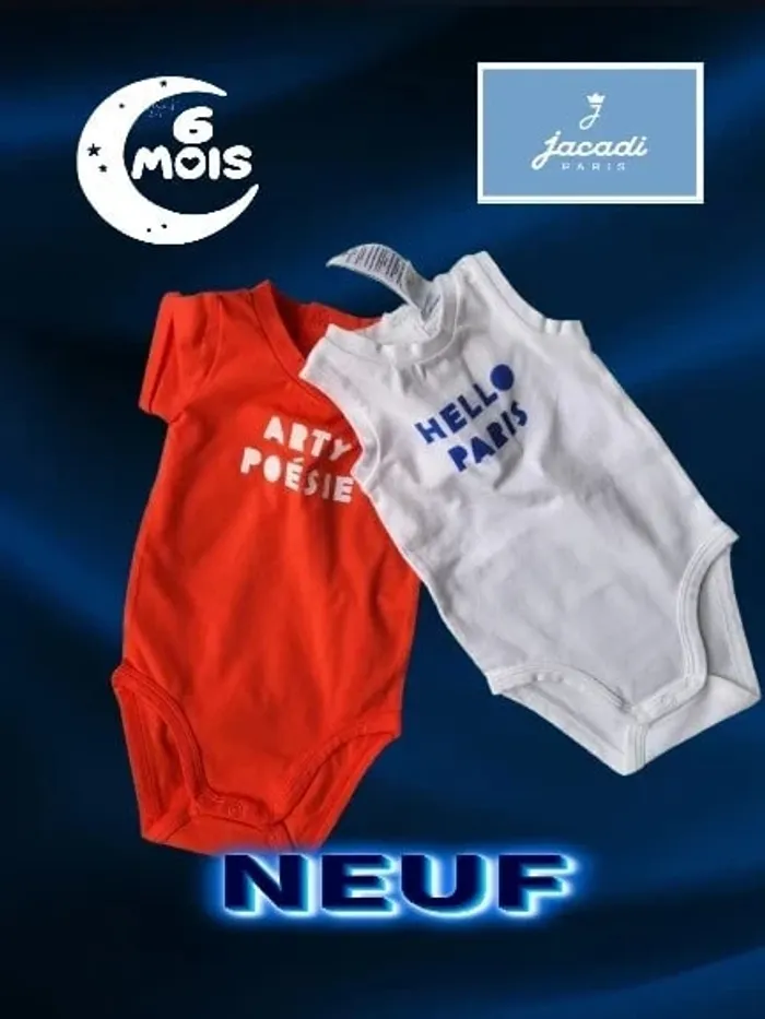 Lot de 2 bodys neufs Jacadi Paris blanc et orange 6 mois