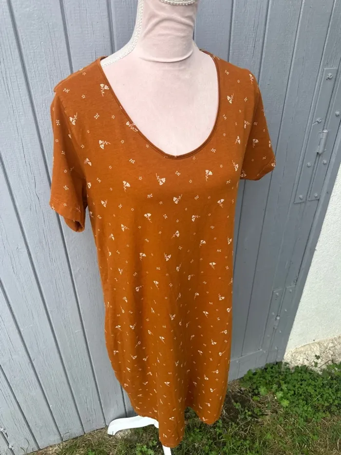 Robe longue manches courtes été fleuri camel blanc 48/4XL - photo numéro 2