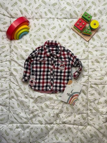 chemise manches longues à carreaux marine et bordeaux 6 mois sergent major