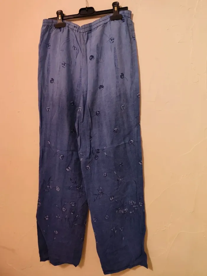 Magnifique pantalon bleu vintage fait main taille 38 - photo numéro 3