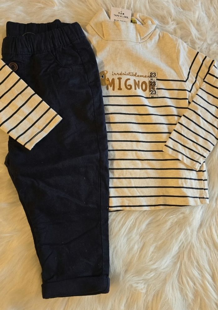 Neufs (non portés) 🏷🏷🤩😍 superbe ensemble sous pull et pantalon doublé 23mois Garçon 😍🤩💙