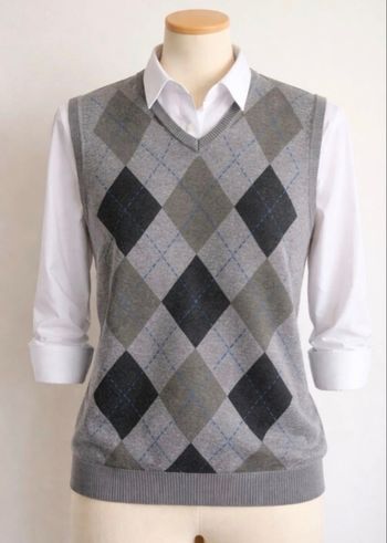 Pull sans manches motif losanges style argyle gris 