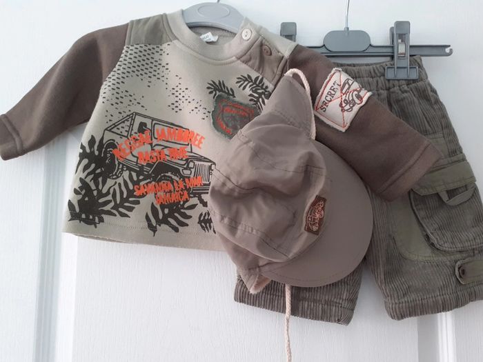 Ens 3 p garçon 3 mois : sweat, pantalon et casquette