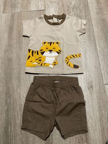 Ensemble short + t-shirt marron tigre 6 mois