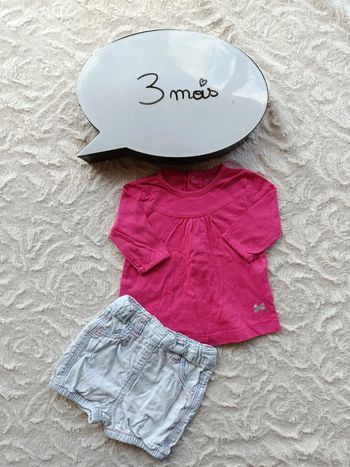 Ensemble (blouse manches longues+short) Fille 3 mois