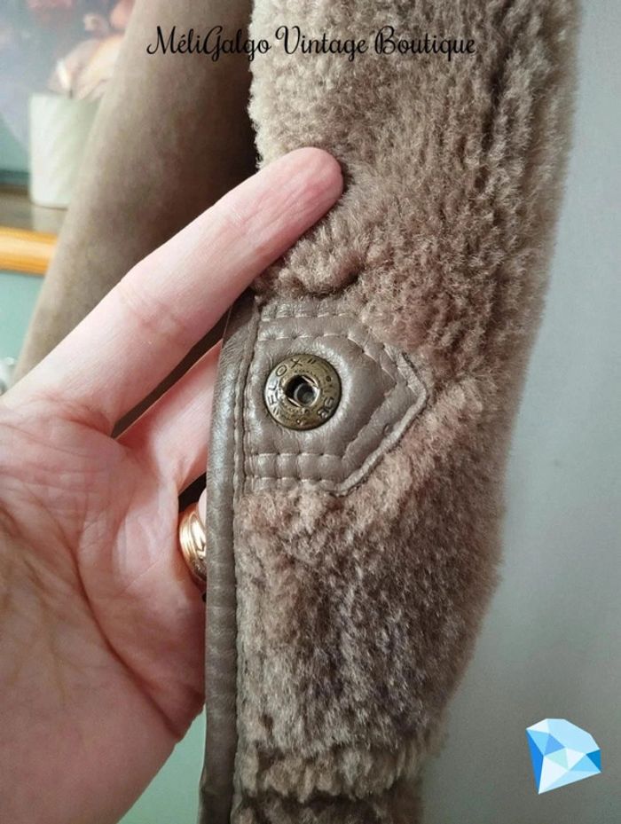🌹 Manteau Cuir/Daim Velours Beige Clair Doublé Sherpa Vintage T40/42🌹 - photo numéro 13
