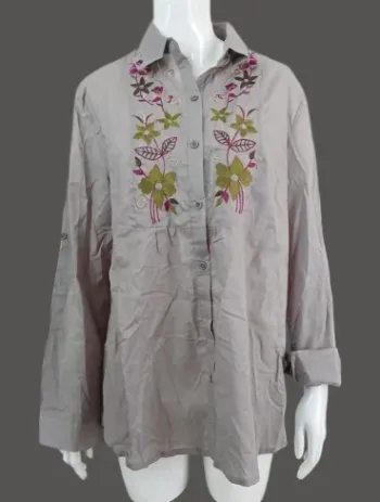 Chemise grise brodée fleurie (lire mesures avant achat)