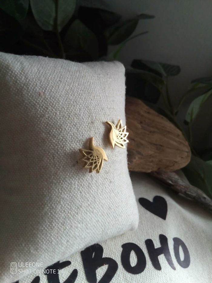 Boucles d'oreilles oiseaux en acier inoxydable doré