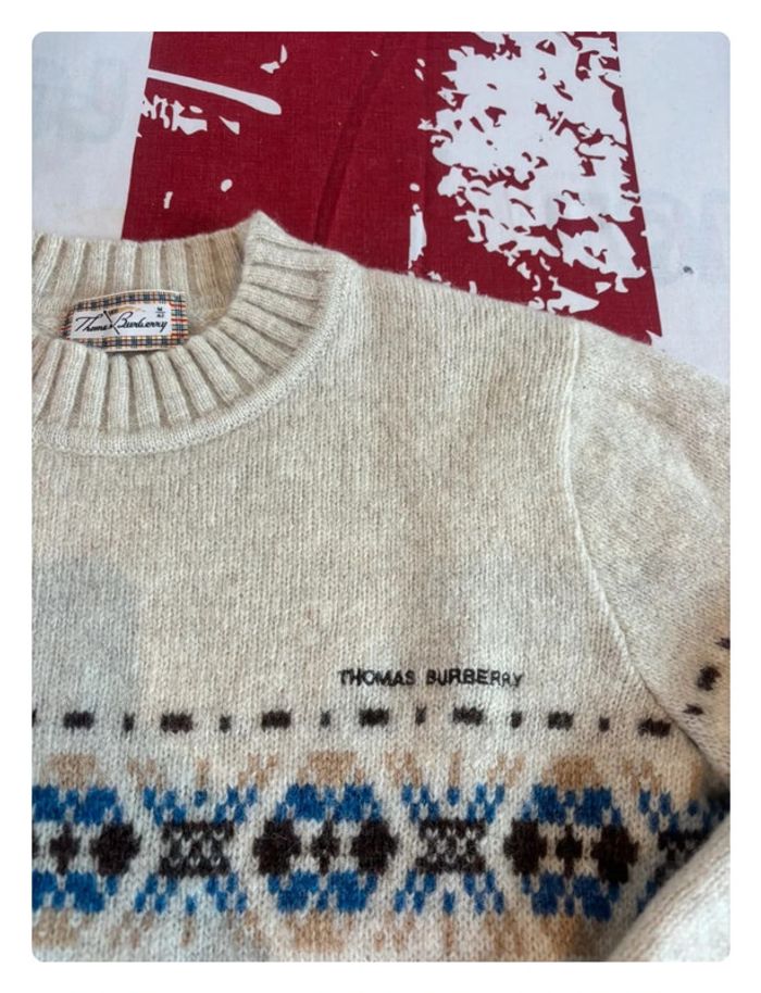 Pull Thomas Burberry xs beige motif brodé - photo numéro 4