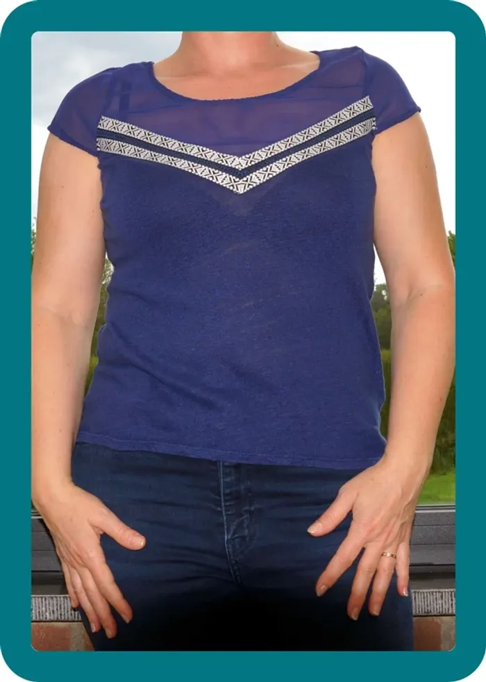 Top Bleu Manches courtes Naf Naf Taille M - photo numéro 3