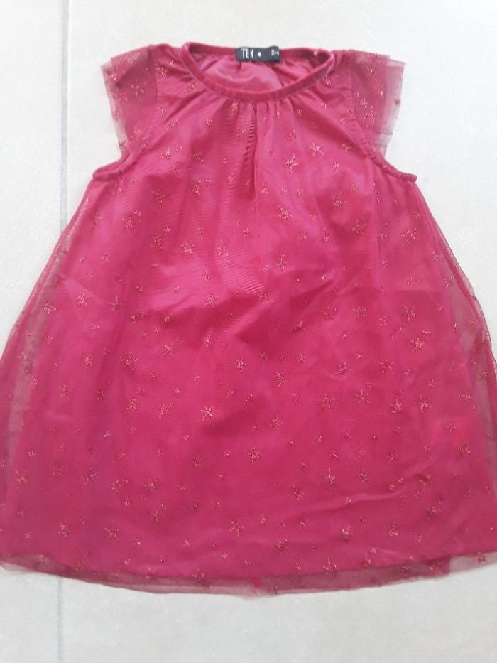 Robe de fête rouge doublée 3-4 ans TEX TBE